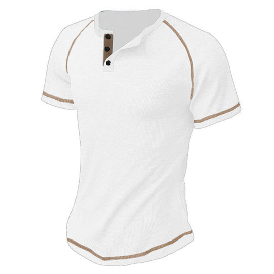 Herren Kurzarm-Henley-T-Shirt mit strukturierter Oberfläche und praktischer Knopfleiste R&B