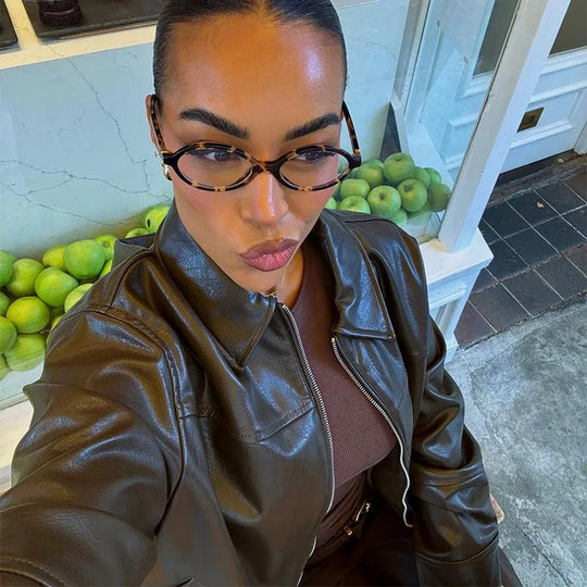 Damen modische Kunstlederjacke mit elastischem Bund R&B