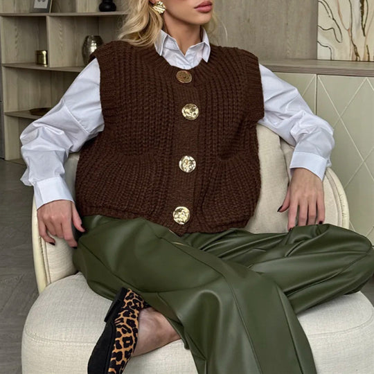 Damen Strickweste mit eleganten Knöpfen und praktischen Taschen R&B
