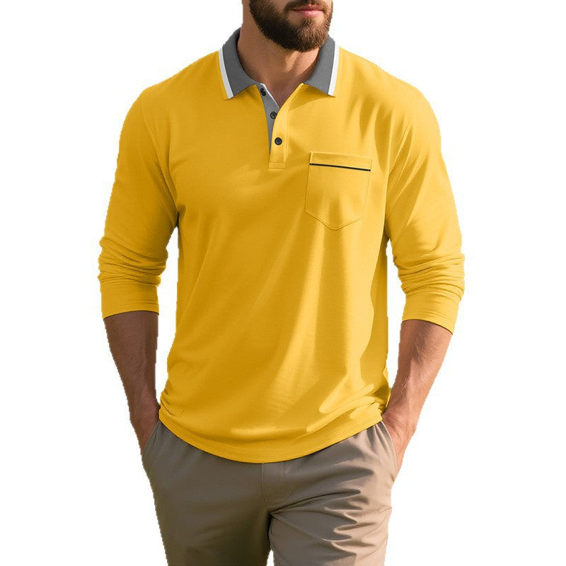 Herren Langarm-Poloshirt mit strukturiertem Design und modischer Brusttasche R&B