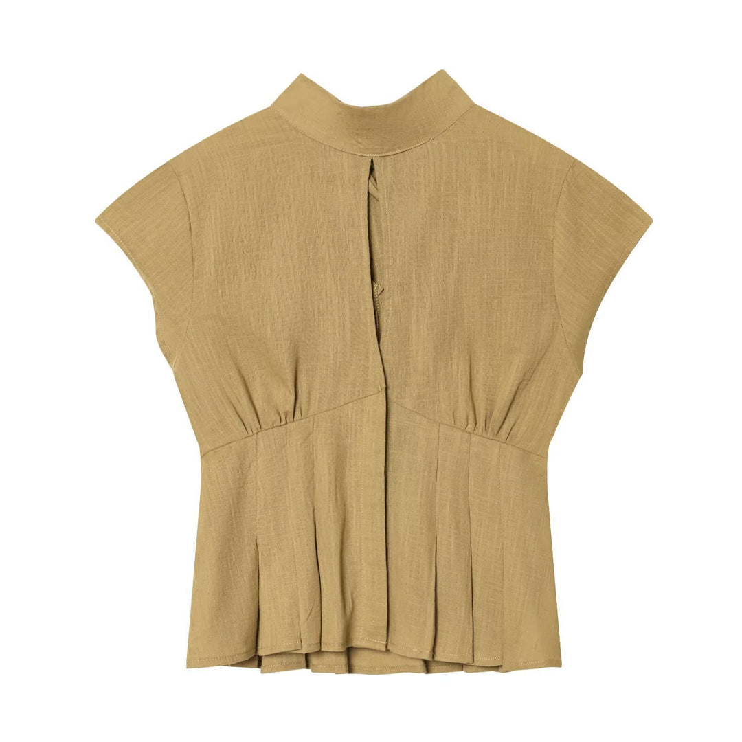 Damen modische Bluse mit asymmetrischem Schnitt und dekorativen Falten R&B