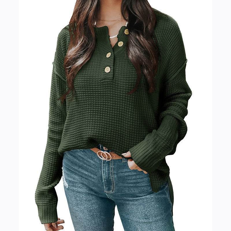 Damen lässiger Oversized Pullover mit Knopfleiste und strukturiertem Material R&B