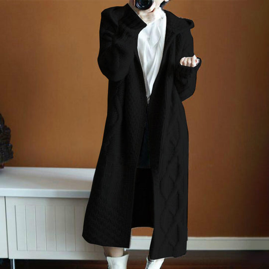 Damen Strickmantel mit Kapuze und strukturiertem Zopfdesign R&B