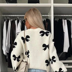 Damen Strickjacke mit dekorativen Schleifen und glänzenden Akzenten R&B