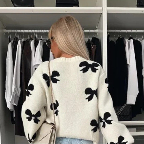 Damen Strickjacke mit dekorativen Schleifen und glänzenden Akzenten R&B