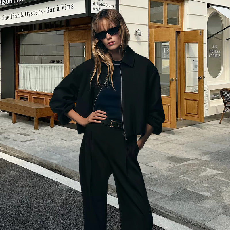 Damen Lässige Bomberjacke mit Reißverschluss und elastischen Ärmelbündchen R&B