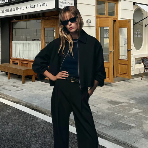 Damen Lässige Bomberjacke mit Reißverschluss und elastischen Ärmelbündchen R&B