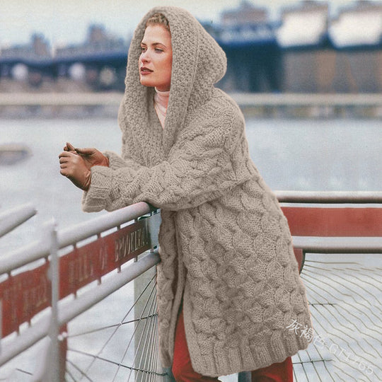 Damen Großer Strickcardigan mit weichem Material und praktischer Kapuze R&B