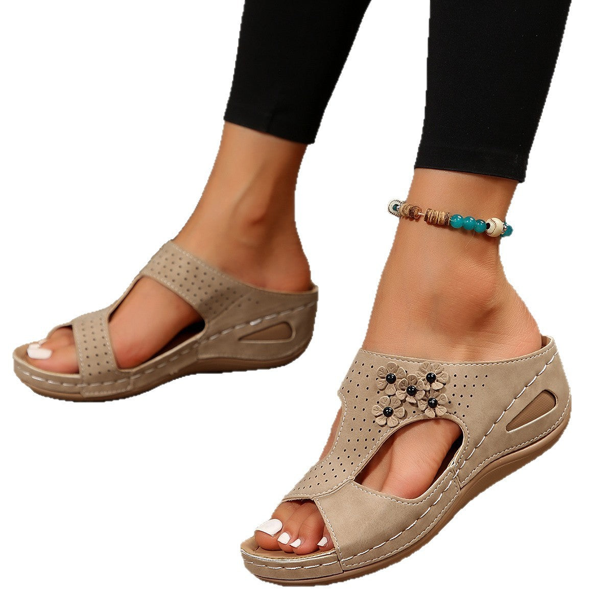 Damen Offene Riemchen-Sandalen mit floralen Akzenten R&B