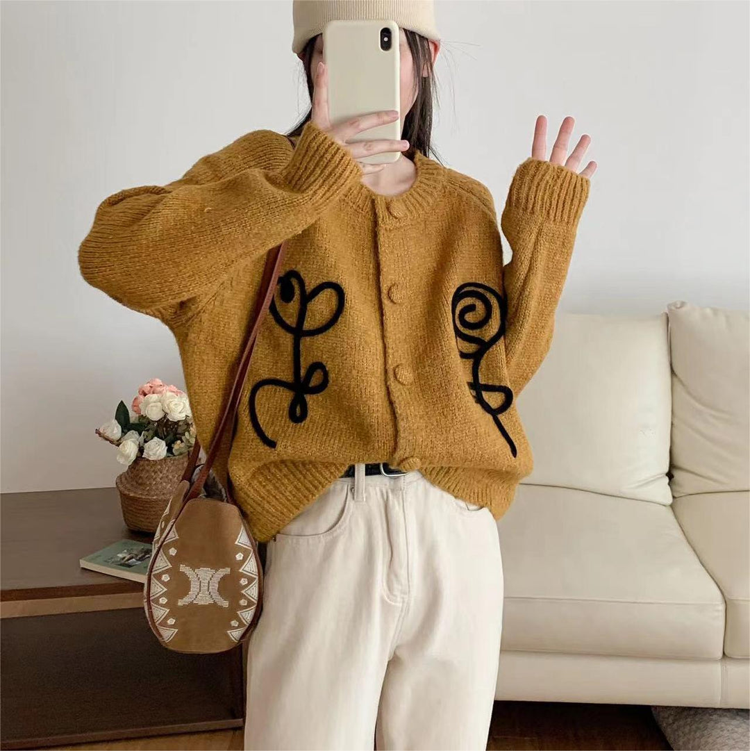 Damen Kuscheliger Strick-Cardigan mit kreativem Motiv R&B