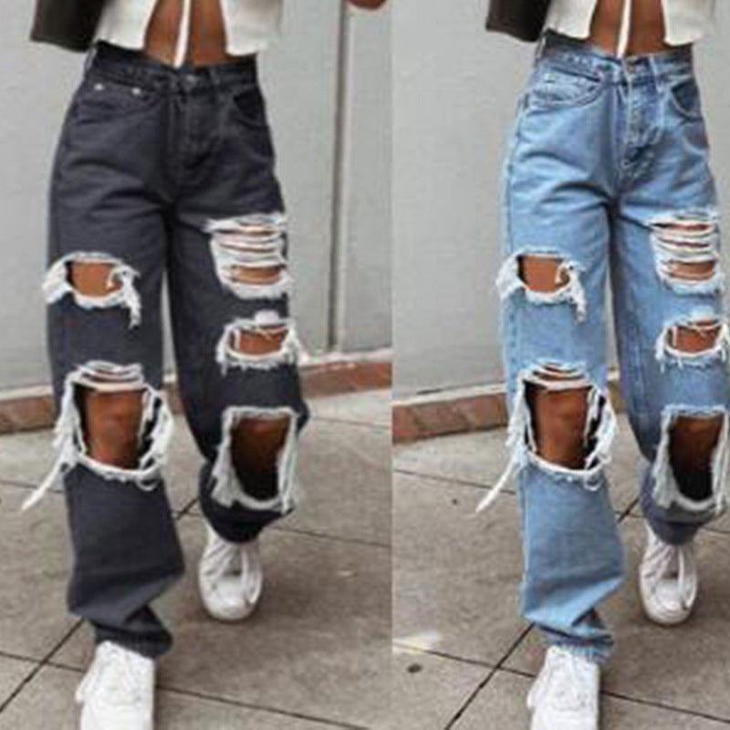Damen lässige Destroyed Jeans mit weitem Bein R&B