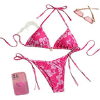 Damen Triangel-Bikini mit floralen Mustern und verstellbaren BindR&Bändern R&B