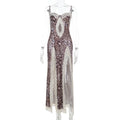 Damen Traumhaftes Maxikleid mit Spitzenakzenten und tierischem Muster R&B