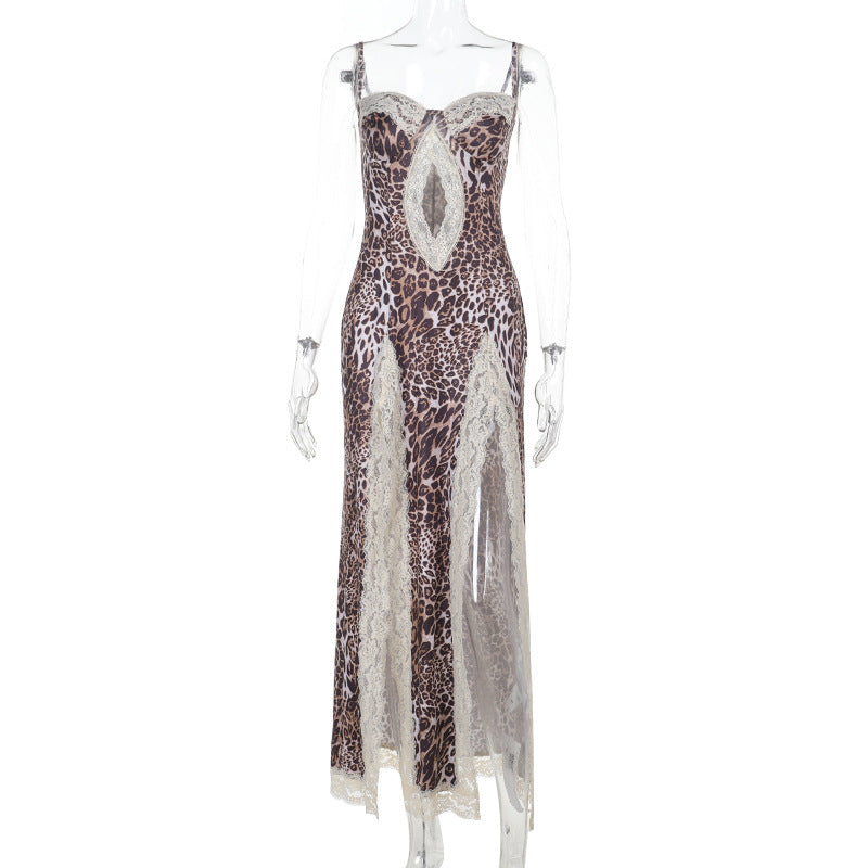 Damen Traumhaftes Maxikleid mit Spitzenakzenten und tierischem Muster R&B