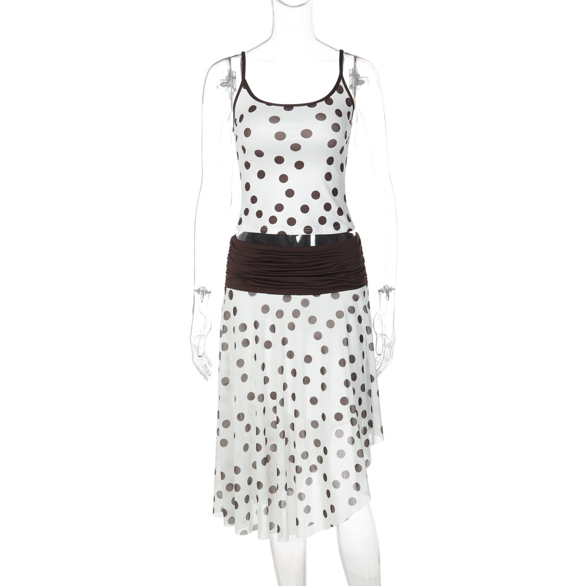 Damen Verspieltes Polka Dot Kleid mit Rüschenelementen und elastischem Taillenband R&B