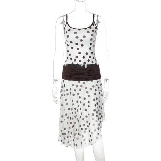 Damen Verspieltes Polka Dot Kleid mit Rüschenelementen und elastischem Taillenband R&B