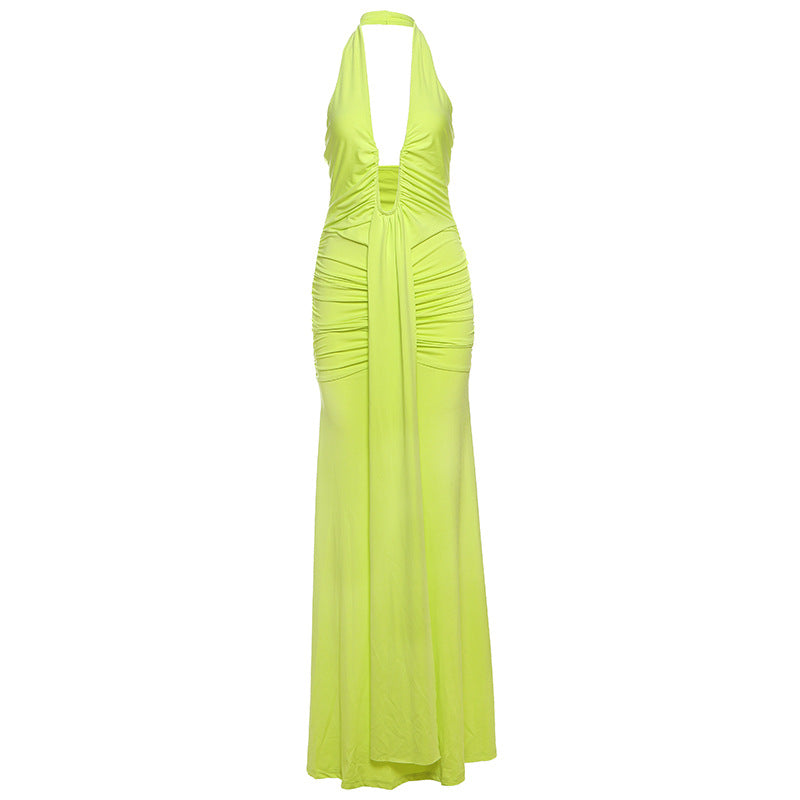Damen Elegantes Maxikleid mit raffinierten Drapierungen und tiefem V-Ausschnitt R&B
