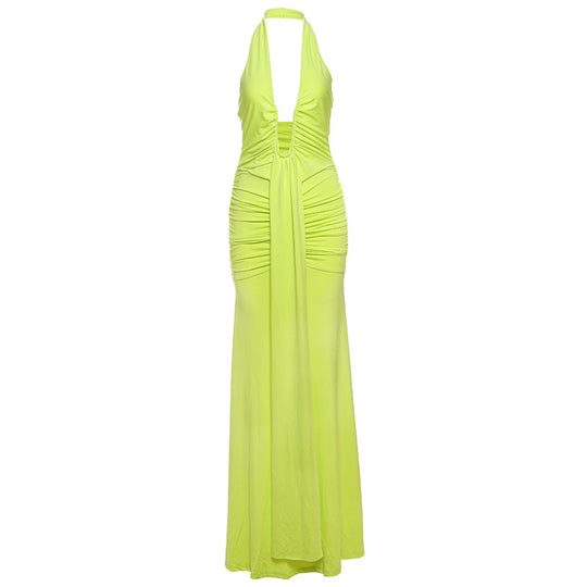 Damen Elegantes Maxikleid mit raffinierten Drapierungen und tiefem V-Ausschnitt R&B