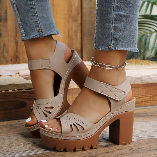 Damen Hochflorige Blockabsatzsandalen mit verspieltem Schnitt R&B