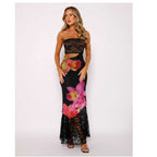 Damen Off-Shoulder Spitzenkleid mit Floral-Akzenten und transparentem Unterstoff R&B