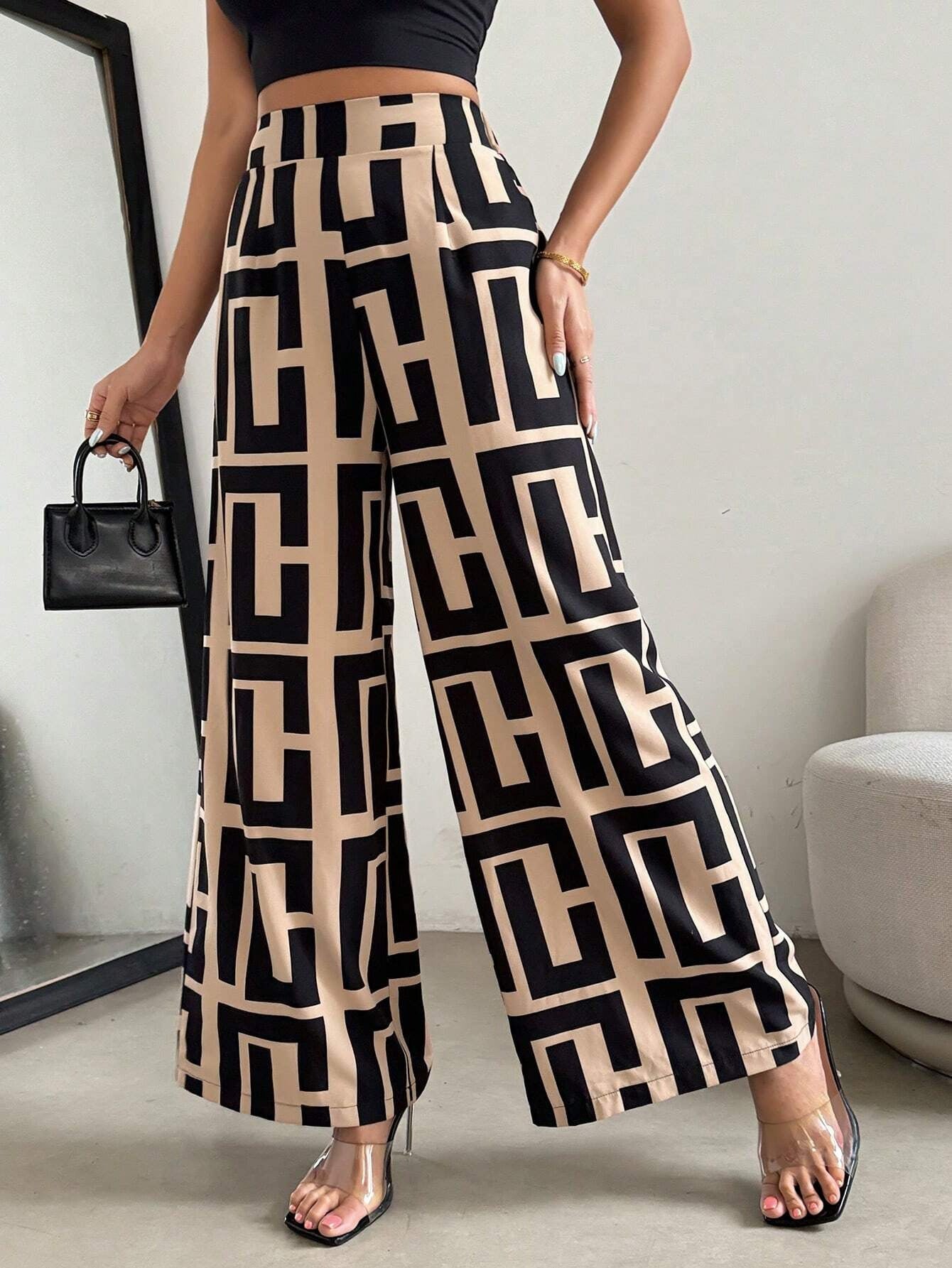 Damen Modische Palazzo-Hose mit grafischem Muster R&B