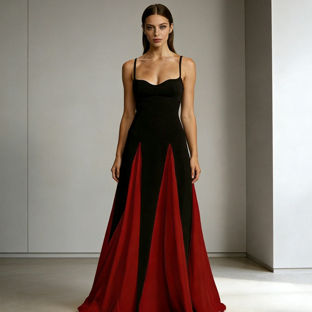 Damen Elegantes Abendkleid mit asymmetrischem Rock und zarten Trägern R&B