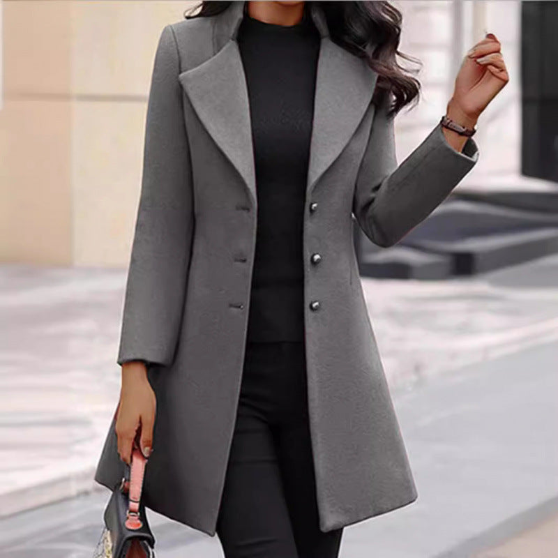 Damen eleganter Wollmantel mit strukturierter Passform und doppelt knopfverschlossenem Design R&B