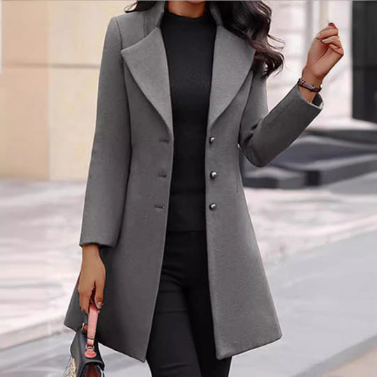 Damen eleganter Wollmantel mit strukturierter Passform und doppelt knopfverschlossenem Design R&B