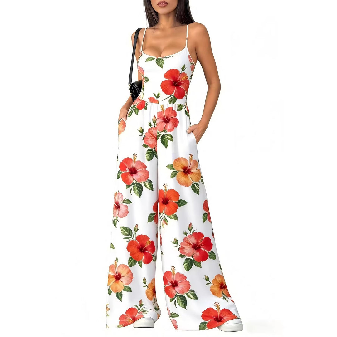 Damen Eleganter Jumpsuit mit geometrischem Print und breiten Beinen R&B