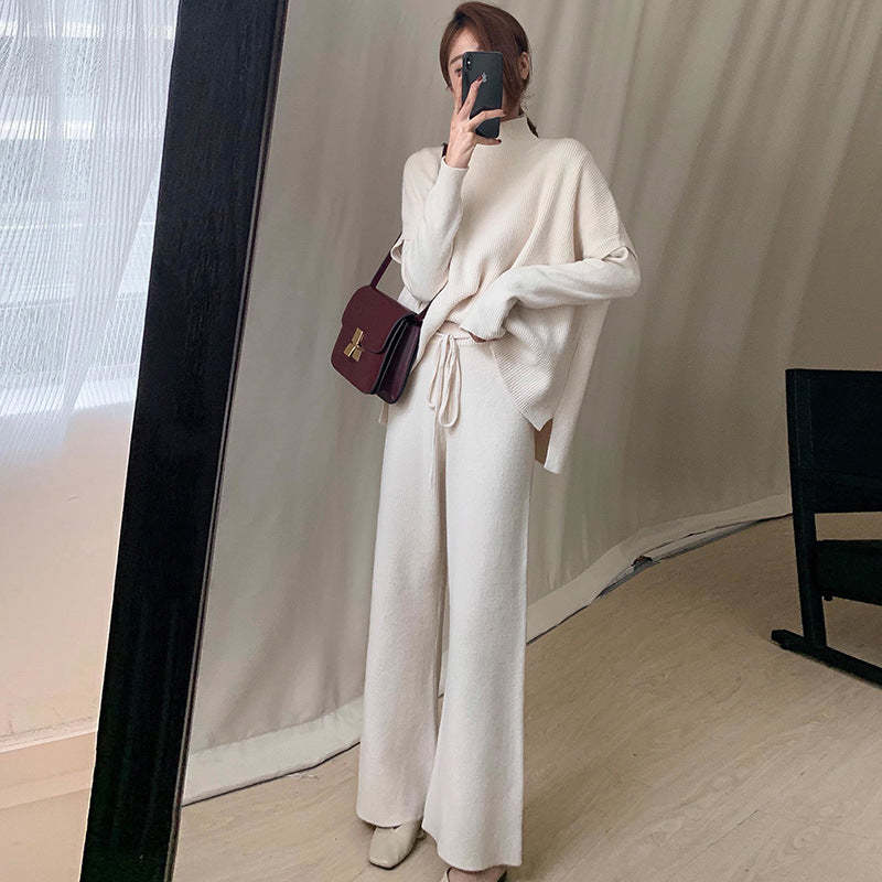 Damen Modischer Strickanzug mit oversized Pullover und weiten Hosen