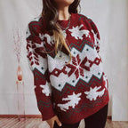 Damen festlicher Strickpullover mit weihnachtlichem Design und hohem Kragen R&B