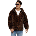 Herren Flauschige Kunstpelzjacke mit modischem Leopardenmuster R&B