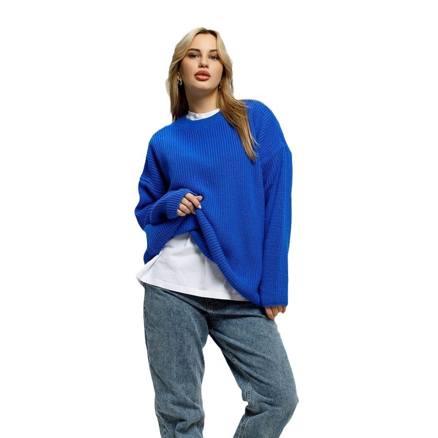 Damen Grob gestrickter Komfortpullover mit Rundhalsausschnitt R&B