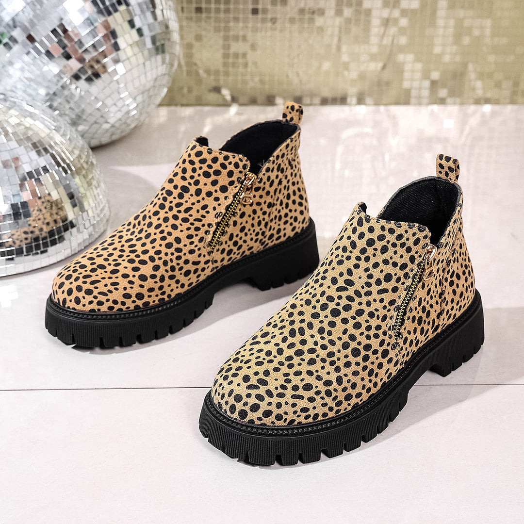Damen Chelsea-Stiefel mit modischem Leopardenmuster und rutschfester Profilsohle R&B