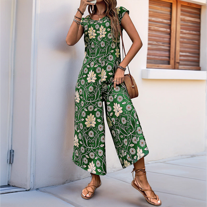 Damen Jumpsuit mit floralem Design und weitem Bein R&B