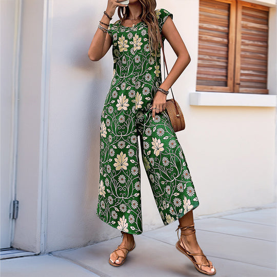 Damen Jumpsuit mit floralem Design und weitem Bein R&B