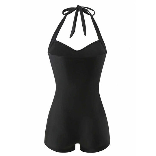 Damen Stilvoller Einteiler Badeanzug mit bindbarem Nackendesign R&B
