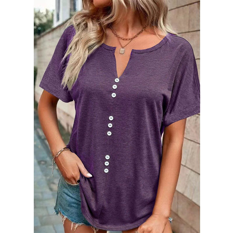 Damen T-Shirt mit Knopfleiste und lässigem Schnitt R&B