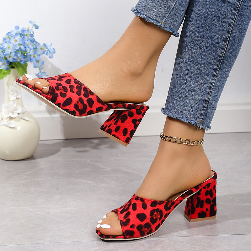 Damen Glamouröse Sandalen im Leoparden-Look mit Blockabsatz R&B