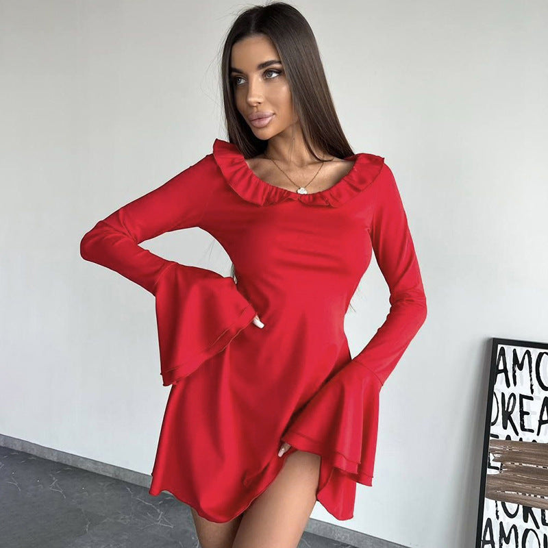 Damen Off-Shoulder Minikleid mit Rüschendetails und ausgestellten Ärmeln R&B