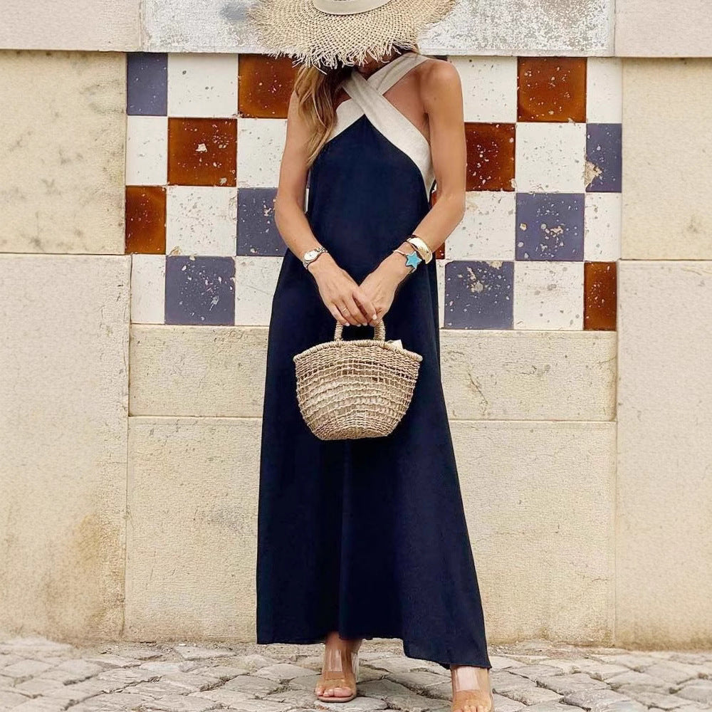 Damen nan luftiges Kaftankleid mit überkreuztem Trägerdetail, Brustpasse und weitem Fall R&B