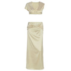 Damen Raffiniertes Crop Top und Maxi Rock Set R&B