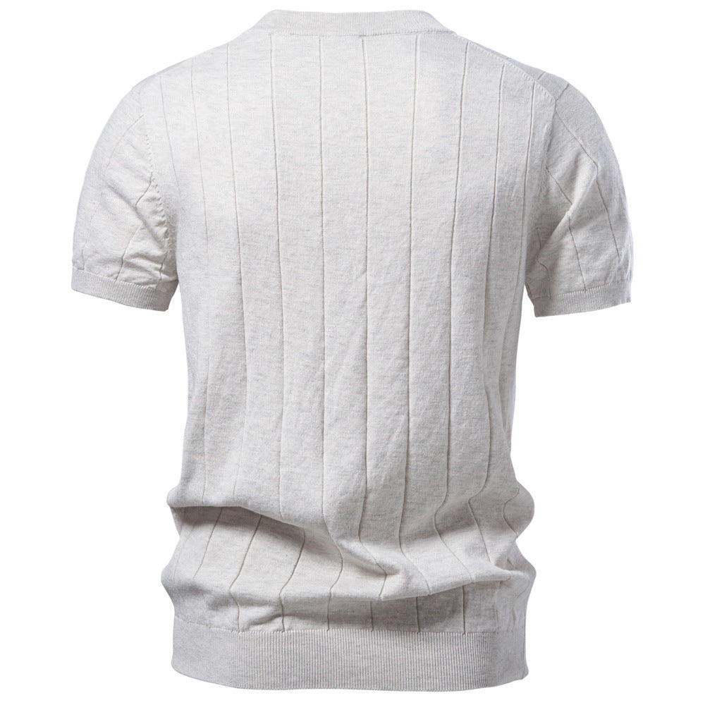 Herren nan leichter Kurzarm-Strickpullover mit feiner Rippenstruktur und Rundhalsausschnitt R&B