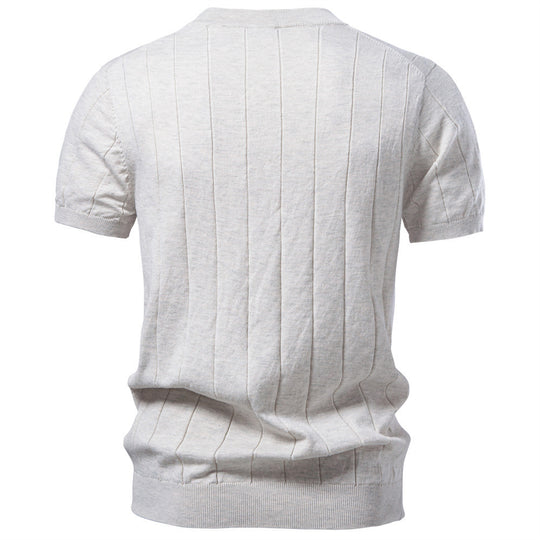 Herren nan leichter Kurzarm-Strickpullover mit feiner Rippenstruktur und Rundhalsausschnitt R&B