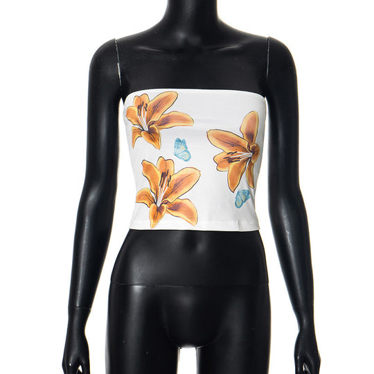 Damen Bandeau-Top mit floralem Motiv und elastischem Bund R&B