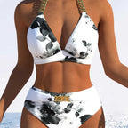 Damen Triangel-Bikini mit verstellbaren BindR&Bändern und modischem Wellenmuster R&B