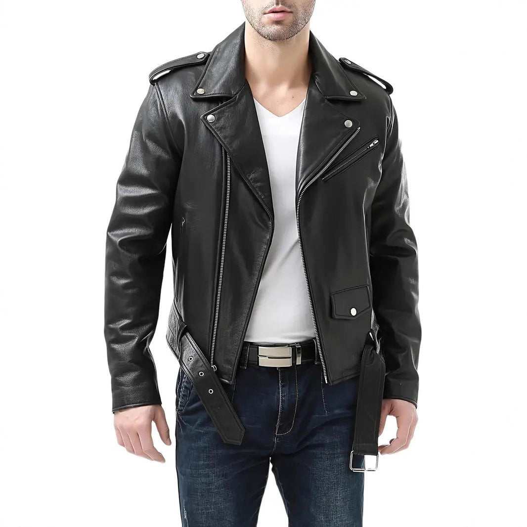 Herren Motorradjacke aus Leder mit asymmetrischem Zip R&B