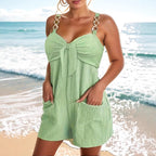 Damen Freizeit Jumpsuit mit dekorativen Schulterträgern und praktischen Taschen R&B