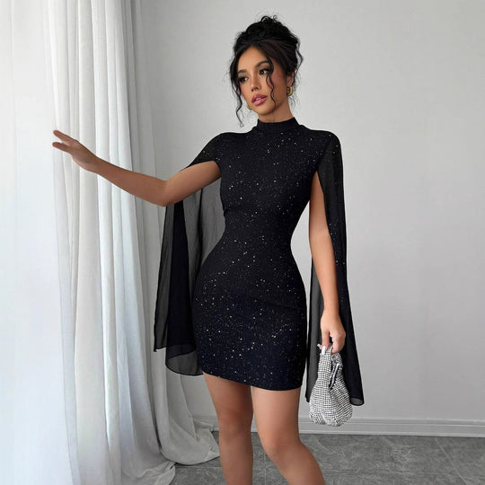 Damen Abendkleid mit schimmerndem Effekt und fließenden Ärmeln R&B