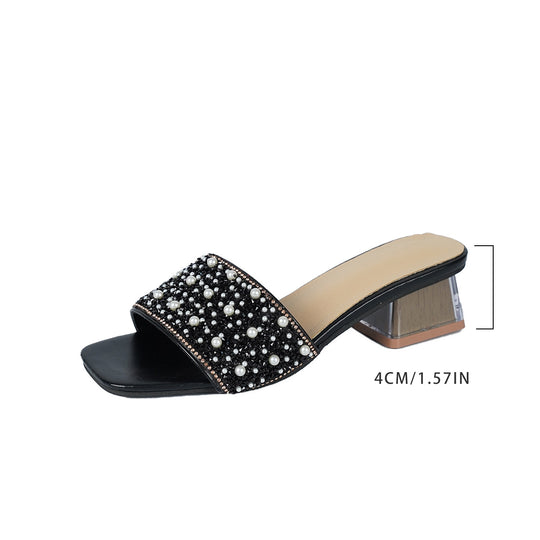Damen Glamouröse Riemchen-Sandalen mit funkelndem Strass und elegantem Blockabsatz R&B